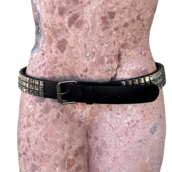 Y2K Black Manmade Grunge Style Leather Studded Belt main image 7
